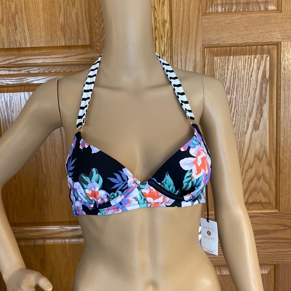 Shade & Shore Other - Shade  & Shore black floral halter bikini top.